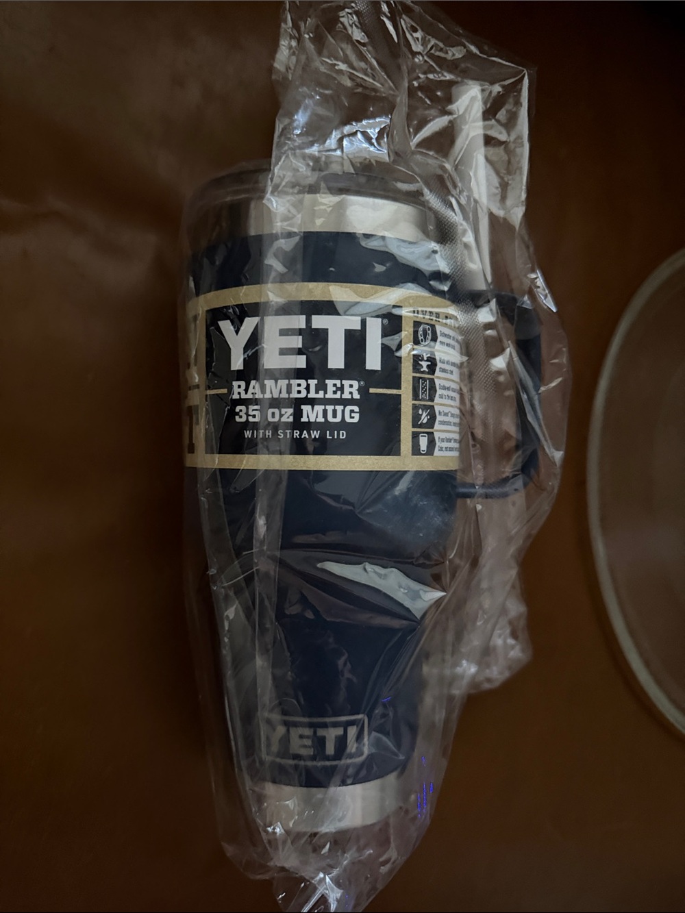 Yeti Rambler 35 oz Mug in Navy Blue with Silver Accents